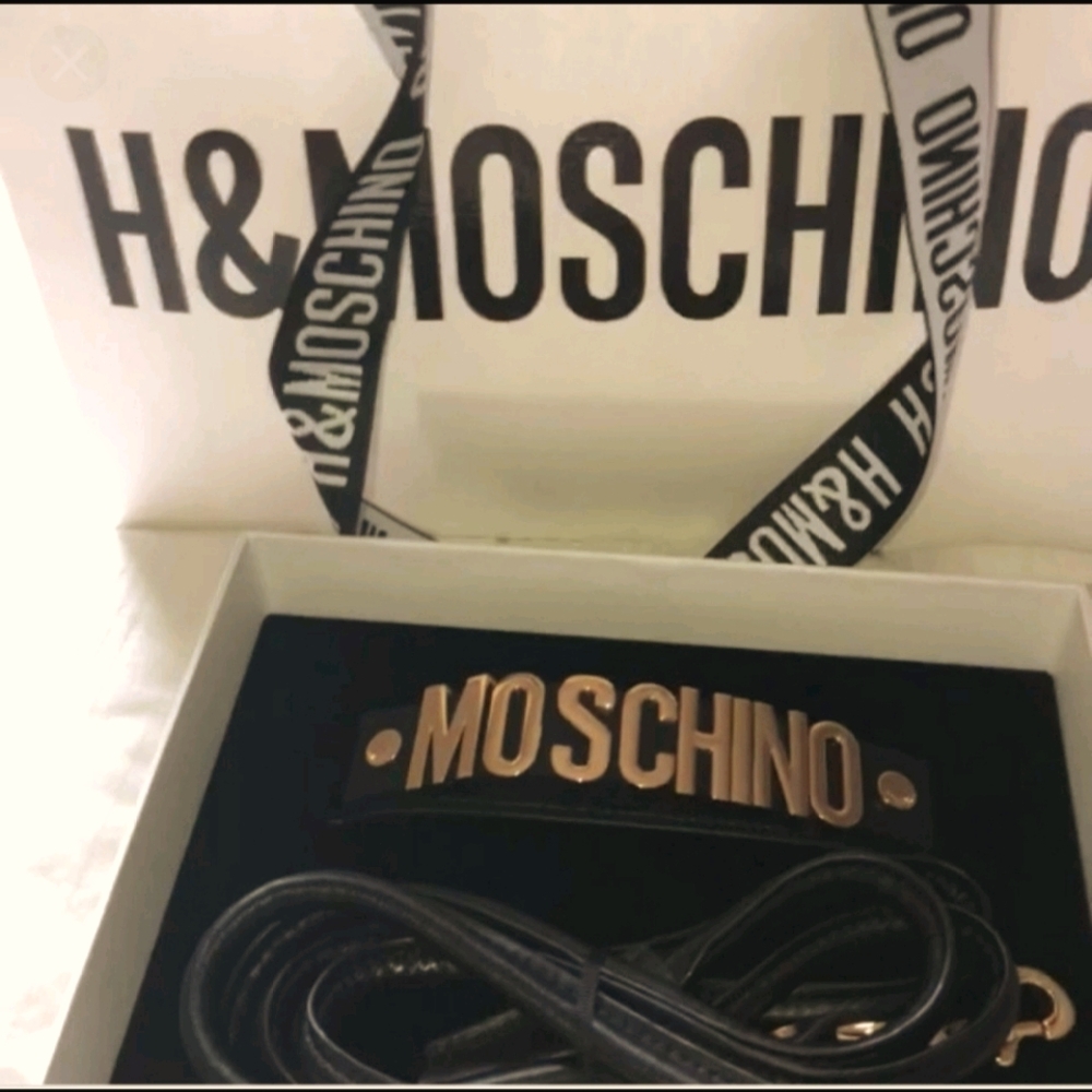 Moschino Gold Plate Leather Dog Collar